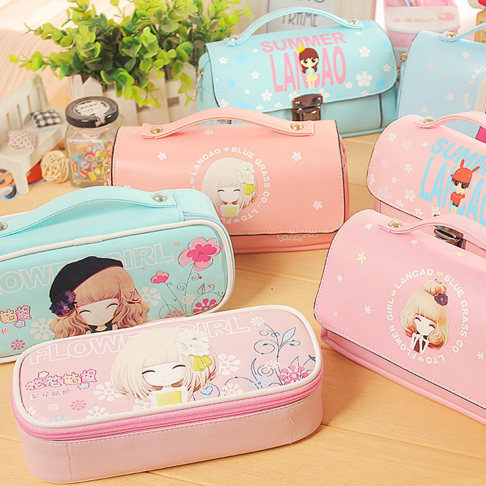 

Kawaii Lovely School Pencil Case Large Capacity PU Leather Portable Pencil Bag Case For Girls Christmas Gift Stationery Supplies