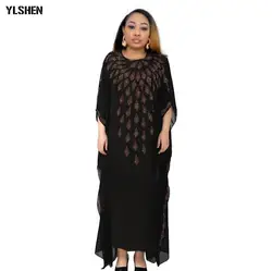 Африканские платья для женщин 2019 Новая африканская Алмазная женская одежда Африканский халат Длинное свободное Макси платье Базен одежда