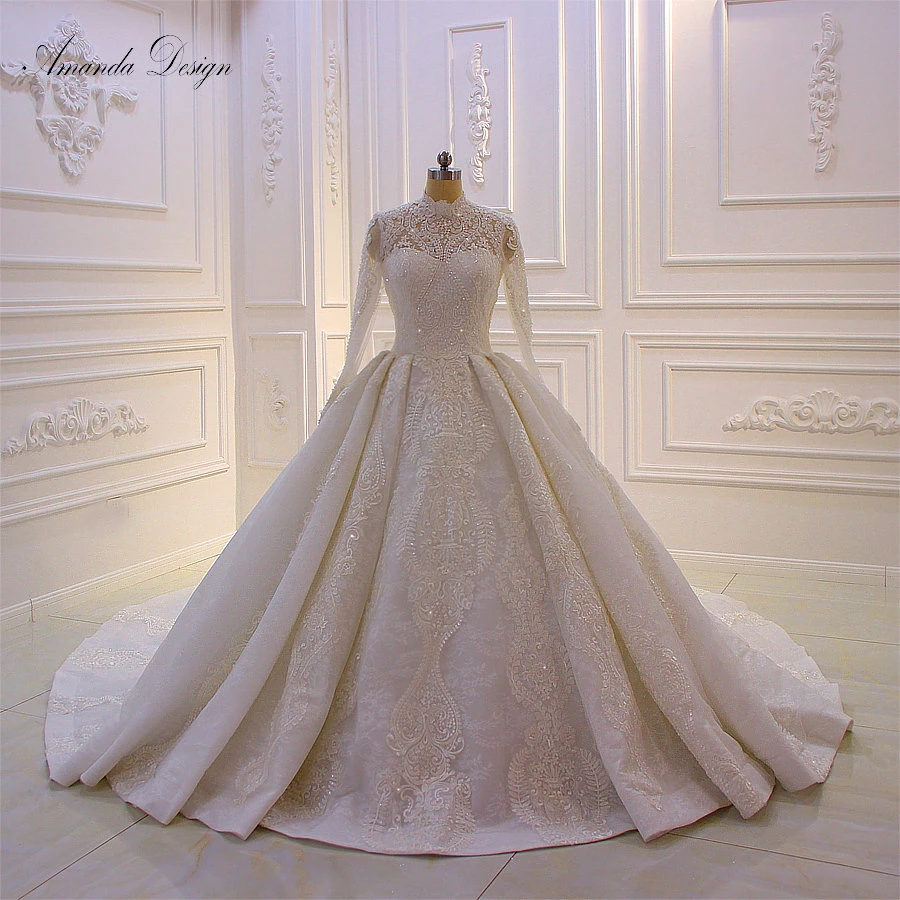 Amanda Desain Bouquet Mariage Tinggi Leher Lengan Panjang Renda Appliqued Gaun Pengantin Muslim Wedding Dresses Aliexpress