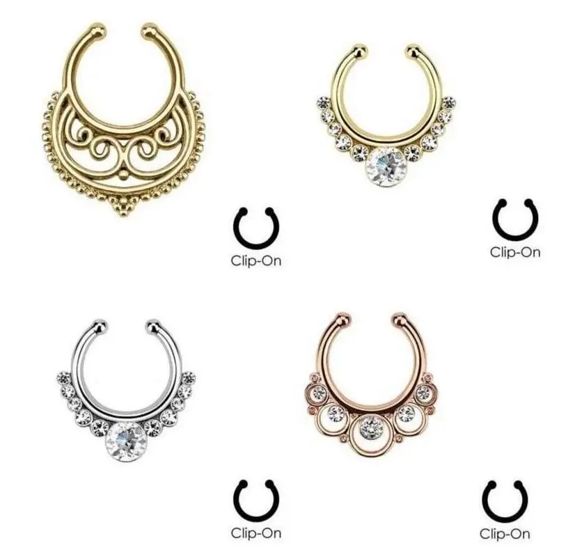 

2016 HOT Fake Nose Ring Goth Punk Lip Ear Nose Clip On Fake Piercing Nose Lip Hoop Rings body jewelry