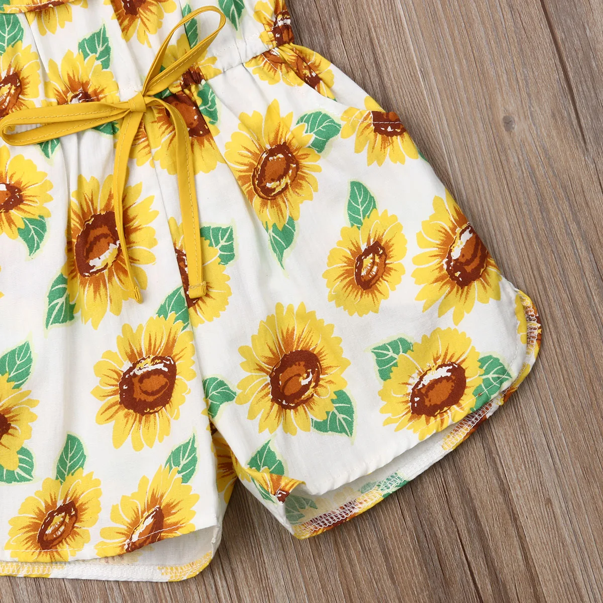 Г. летняя одежда для малышей Комбинезон для маленьких девочек Комбинезон с открытыми плечами и подсолнухами, пестрый наряд, Sunsuit