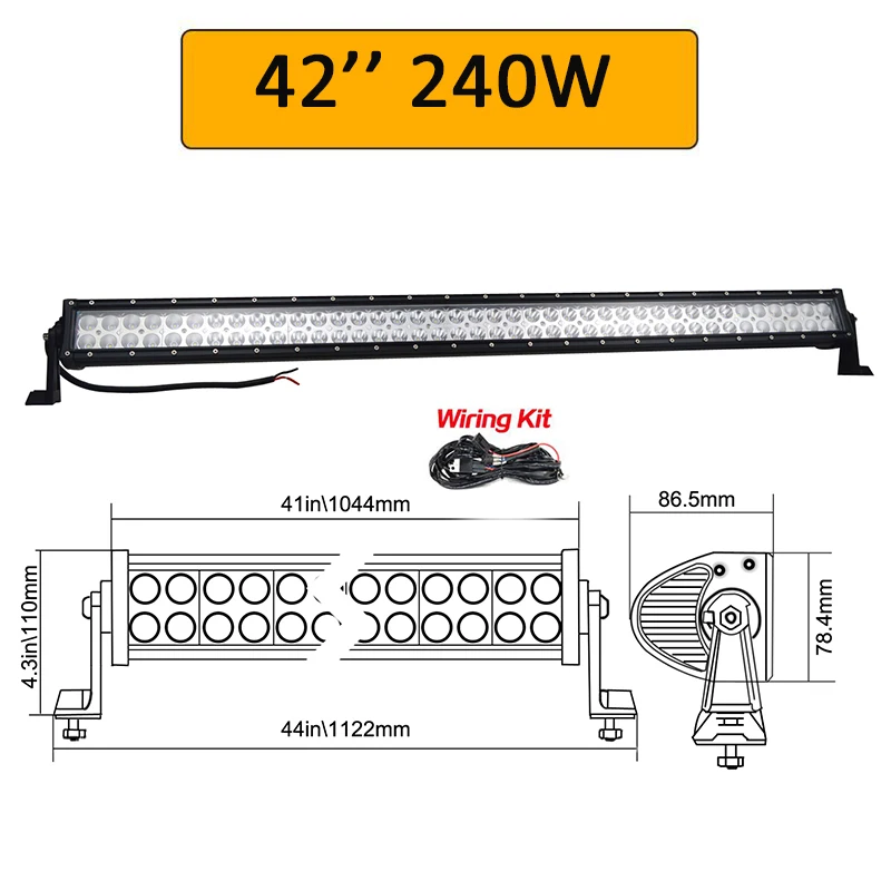 240W with wiring Auxtings 12 В 24 в прямой светодиодный рабочий светильник 14 22 32 42 52 дюймов внедорожный Автомобильный светодиодный светильник комбинированный 4x4 SUV ATV Высокая мощность двухрядный - Цвет: 240W with wiring