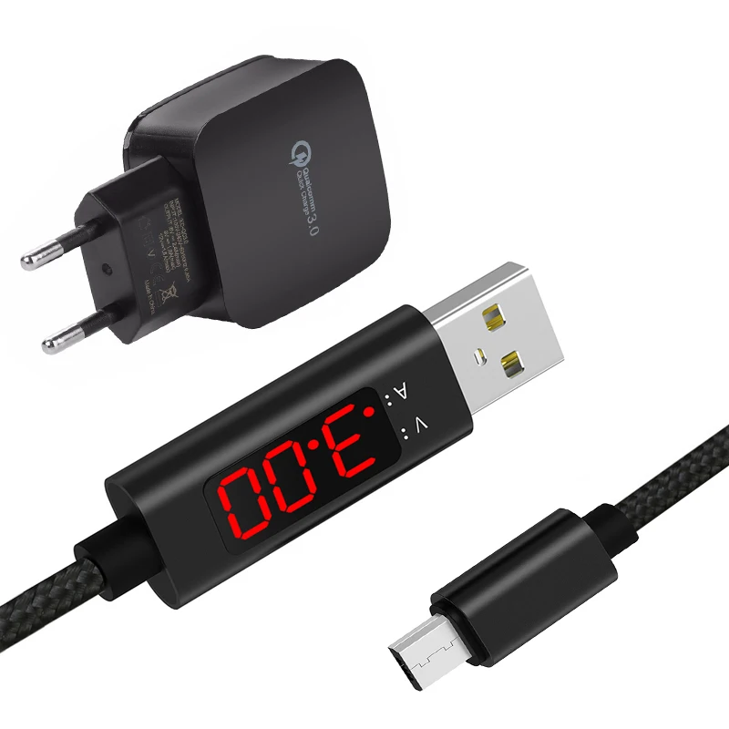 

3A(Max) Voltage Current Display Nylon Braided Micro USB Fast Charing Cable For SAMSUNG S7 Edge XIAOMI Redmi 6A Note 6 Pro 5A 4X