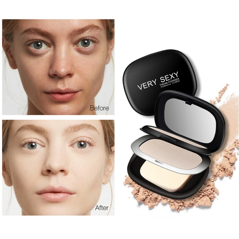 

Double-layer Pressed Powder Waterproof Even Skin Color Fine Silky Dry-wet Dual-use Makeup Pressed Powder