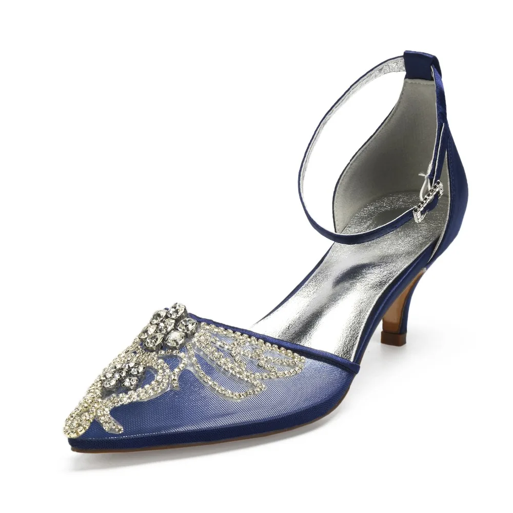 

Pointed toe lady see through mesh satin evening dress shoes ankle strap crystal applique elegant bridal wedding prom party heels