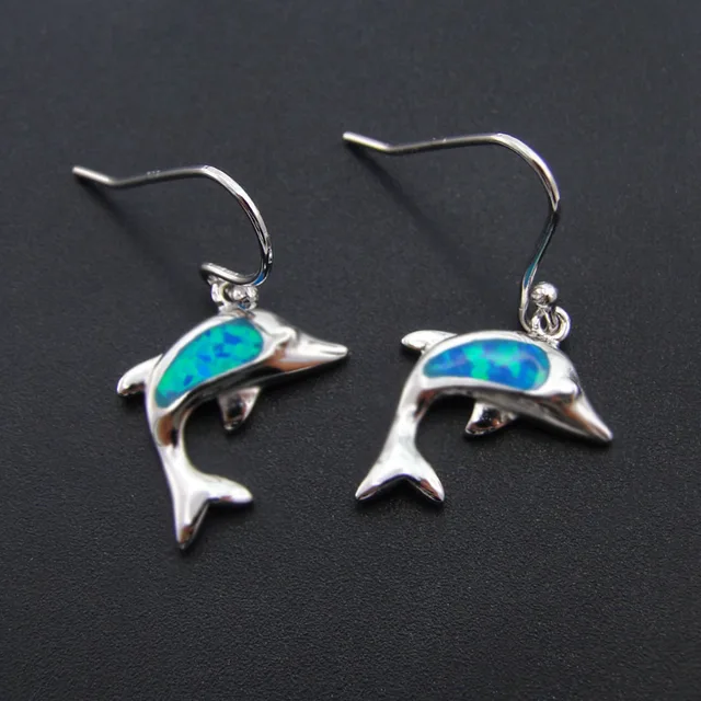 100 925 Sterling Silver Jewelry Cute Dolphin Earring With Blue Fire 100 925 Sterling Silver Jewelry Cute Dolphin Earring With Blue Fire Opal Earrings Drop
