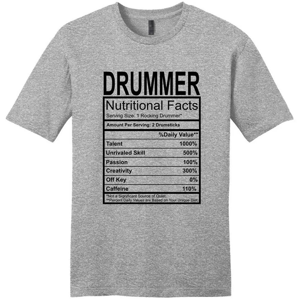 Drummer подарок Пищевая ценность кляп подарки смешные молодых мужские футболки