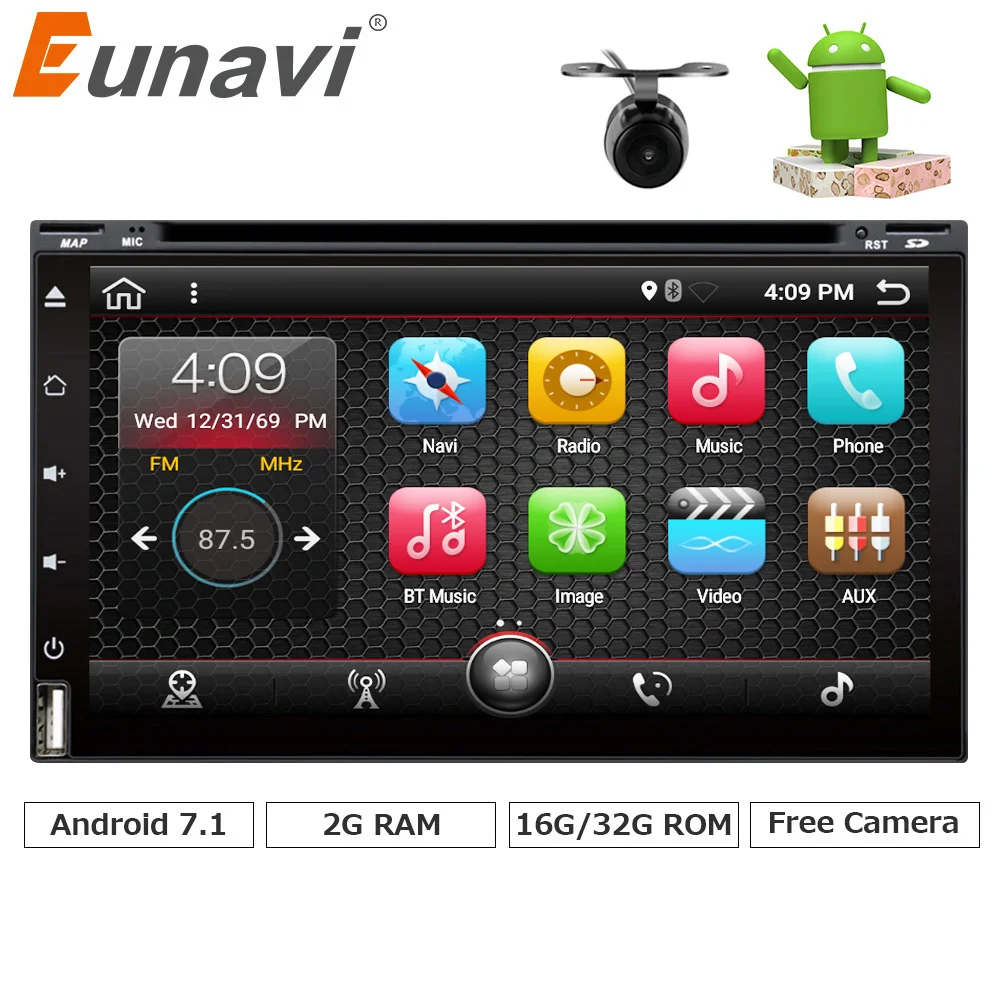 Eunavi 4 ядра 2 DIN Android 7.1 dvd плеер автомобиля Универсальный 2din GPS навигации аудио