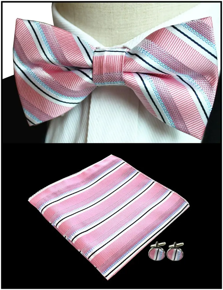 Роскошные мужские полосатые Цветочные Запонки Пейсли, карманный квадратный бант-галстук, набор регулируемых носовых платков с бабочкой, наборы для свадебной вечеринки - Цвет: GLBFC-56