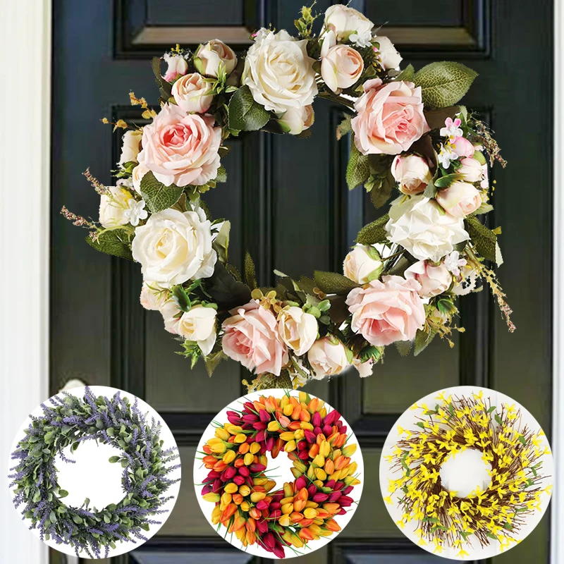 Artificial Flower Wreath Hanging Floral Front Door Wall Window Wreaths Holiday Home Wedding Decor
