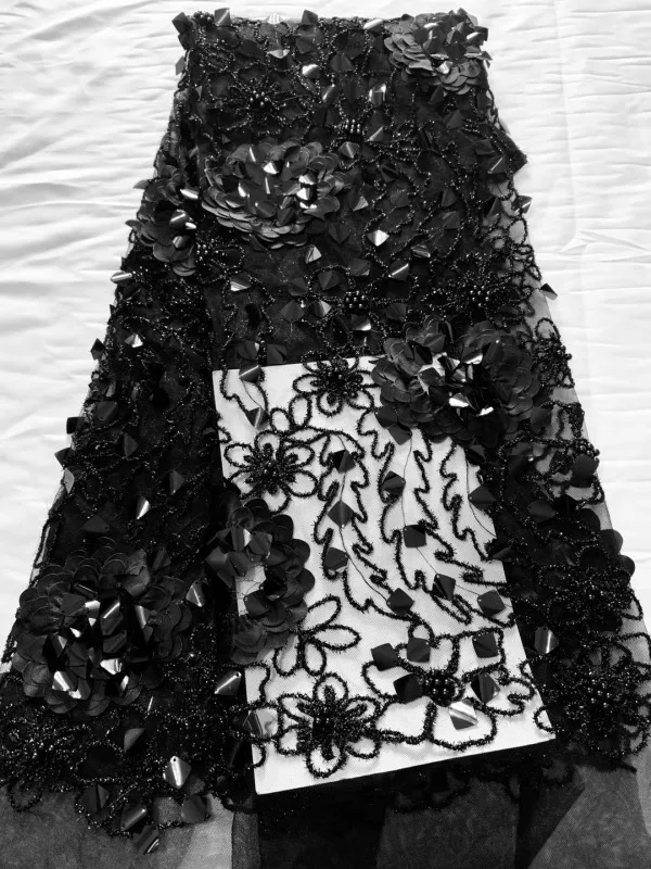 Африканская кружевная ткань высокое качество кружевная ткань с блестками французская нигерийская кружевная ткань с бисером 3d Вышивка Свадебное кружево - Цвет: 5