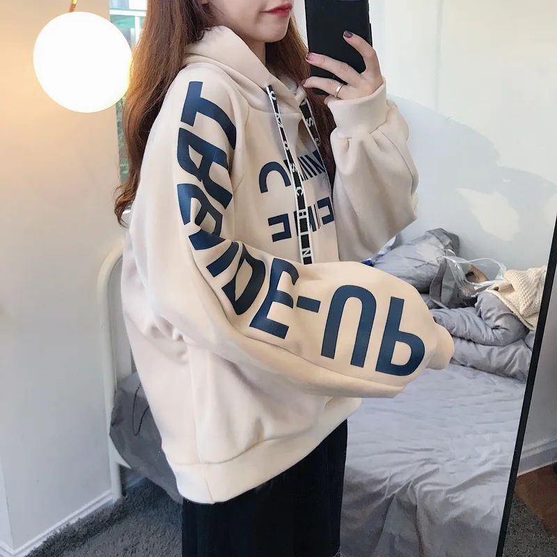 Женские кофты японский Harajuku Ulzzang студенческий стиль Письмо Свободные шнурок