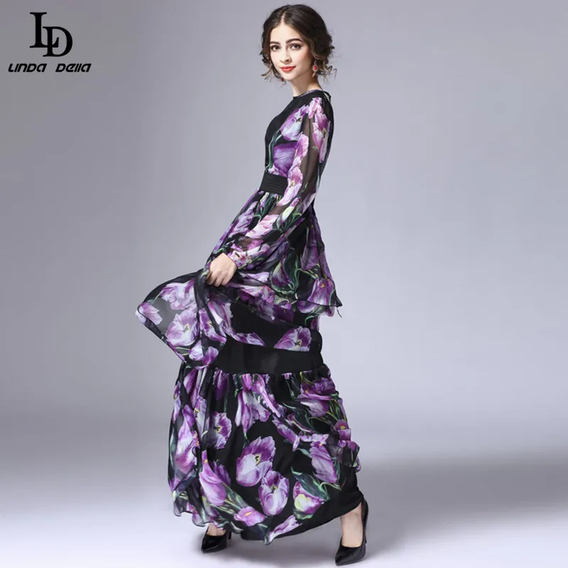 Женское длинное платье тюльпан LD LINDA DELLA подиумное винтажное многоярусное макси с
