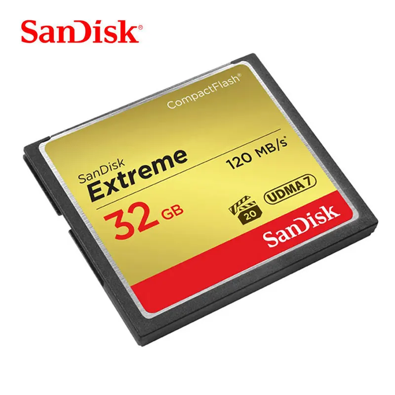 Карта памяти SanDisk Extreme CompactFlash 32 ГБ, 64 ГБ и 128 ГБ VPG-20 UDMA 7 CF карта Full HD видео для DSLR Камера читать 120 МБ/с. SDCFXS