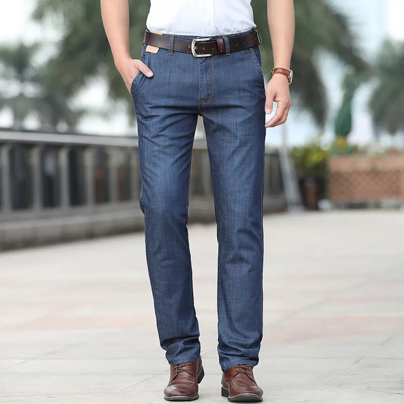Spring Summer JEEP Brand Cotton Jeans Elastic Men's Casual Full Length Retro Jeans Cotton Pants Fashion Lightweight Trousers 44 (25)