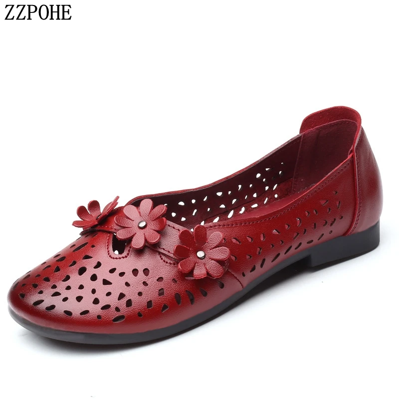 

ZZPOHE 2019 Summer Women Genuine Leather Shoes Women's Spring Casual Soft Slip-On Flats Female Soft Comfortable Flat Heel Shoes