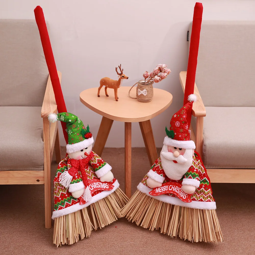 83*33cm Christmas Broom Cover Ornaments Santa Claus Snowman Cloth