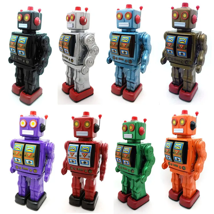 

Collectible Retro Antique Tin Toy Iron Metal mkd52 Wind Up Robot Children Toys Walking Shooting Flashing ME100 Electric Robot