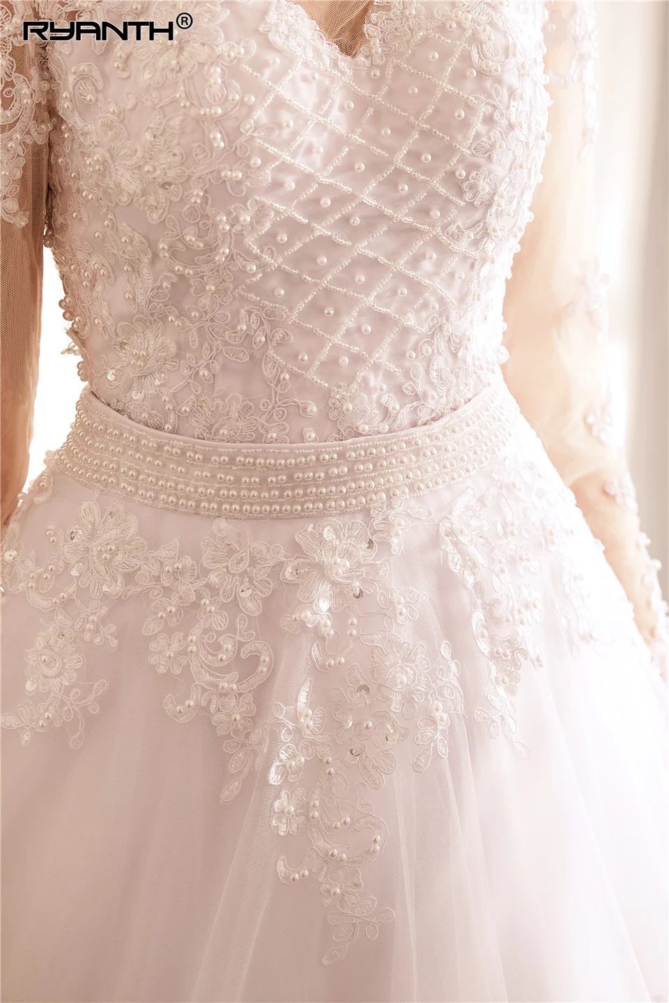 Vestido De Noiva Роскошные линии платье с жемчугом De Mariage 2019 Новое поступление вся одежда с длинным рукавом свадебное платье для принцессы