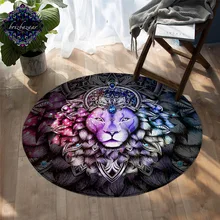 Leo by Brizbazaar коврик для пола, круглый ковер со львом, драгоценный камень, Нескользящие коврики, розовый, фиолетовый, синий, животные, шерсть, игровой коврик 150 см