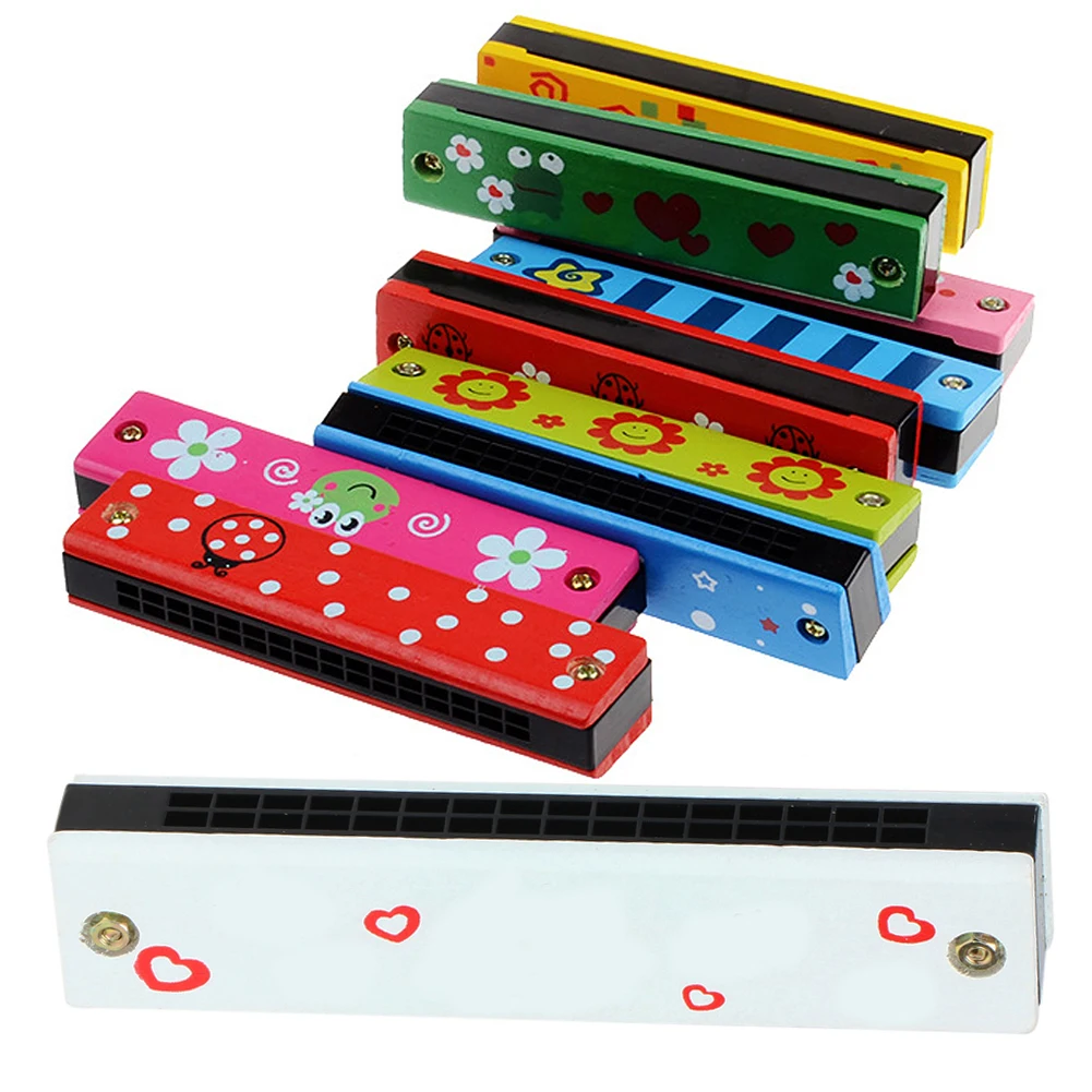 Baby Wood Plastic Harmonica Fun Double Row 16 Holes Harmonica Toy