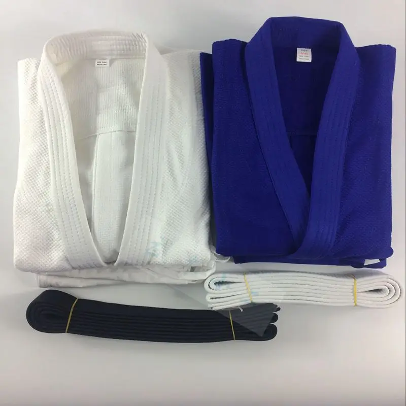 

100% Cotton Brazil Judo Gi Uniforms Bjj jiu-jitsu wushu Kung fu clothing training sets Men Woman Child White & Blue With Blet