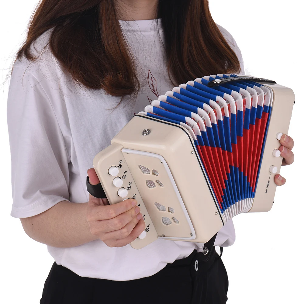 

Mini 10-Button Kids Accordion Toy Supports Bass Chords 14 Notes with Cleaning Cloth Educational Music Instrument for Children