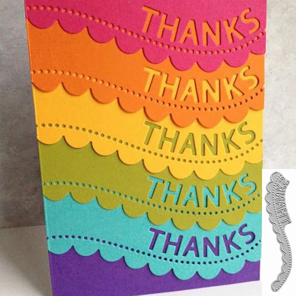 

Blessed Word Thanks Metal Cutting Dies Wave Edge Dies Stencil For DIY Scrapbooking Embossing Paper Card Album Decor New Dies