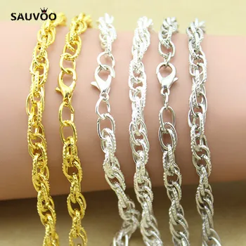 

SAUVOO 10pcs/lot Length 46cm Gold Rhodium Silver Color Lobster Clasps Twisted Braided Bulk Chains for DIY Necklace Material