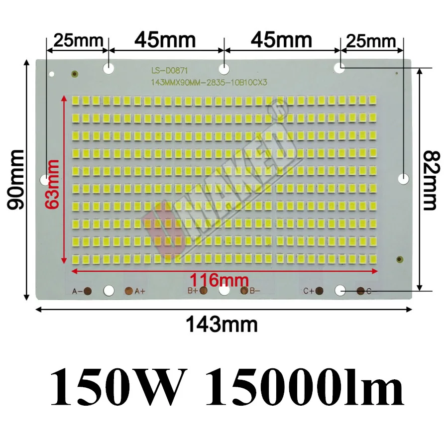 Полный Мощность светодиодный floodling PCB 10 Вт 20 Вт 30 Вт 50 Вт 70 Вт 100 Вт 200 Вт SMD2835 СВЕТОДИОДНЫЙ печатной платы, Алюминий пластина для Светодиодный прожектор - Испускаемый цвет: 150W  143x90mm