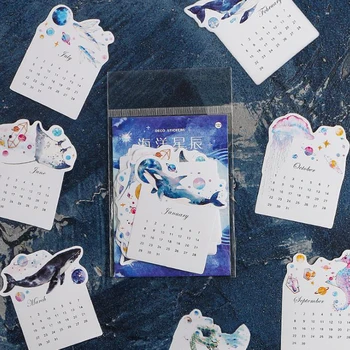

12 Pcs/pack Novelty 2019 Lovely Blue Whale Forest Animals Perpetual Calendar Decorative Sticker Diary Label Stationery Stickers