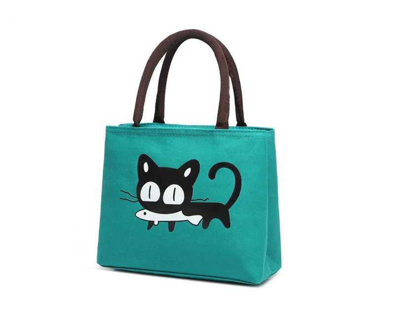 

New Fashion Lunch Bag Cartoon Cute Cat Canvas Box Tote Thermal for Women Kids Men bolsa termica