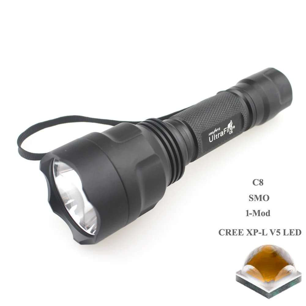 

U-F C8 CREE XP-L V5 2000lm Cool White Light 1-Mode 2.7-14V SMO LED Flashlight (1 x 18650)
