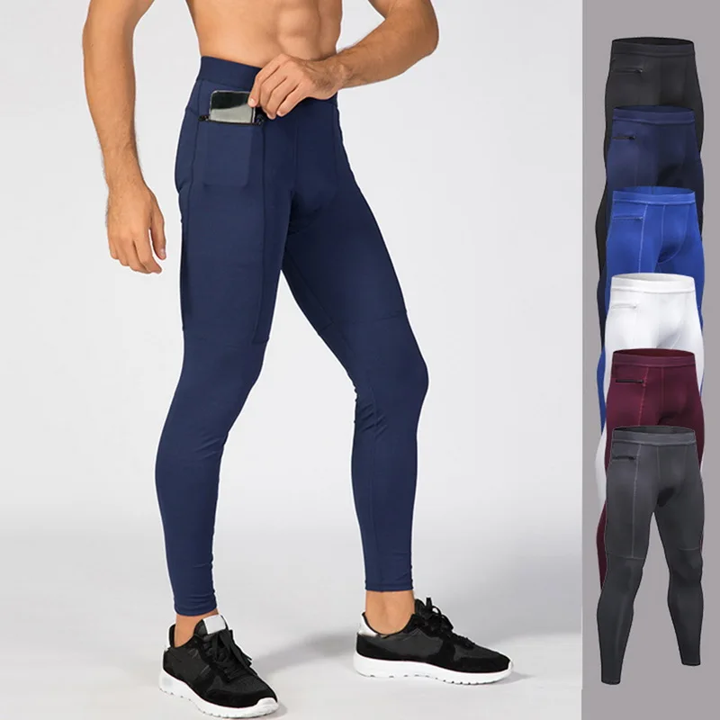 

2019 New Men Compression Pants Solid Elastic Running Tights Male Fitness Soccer Training Trousers Sport Leggings Gym Jogging