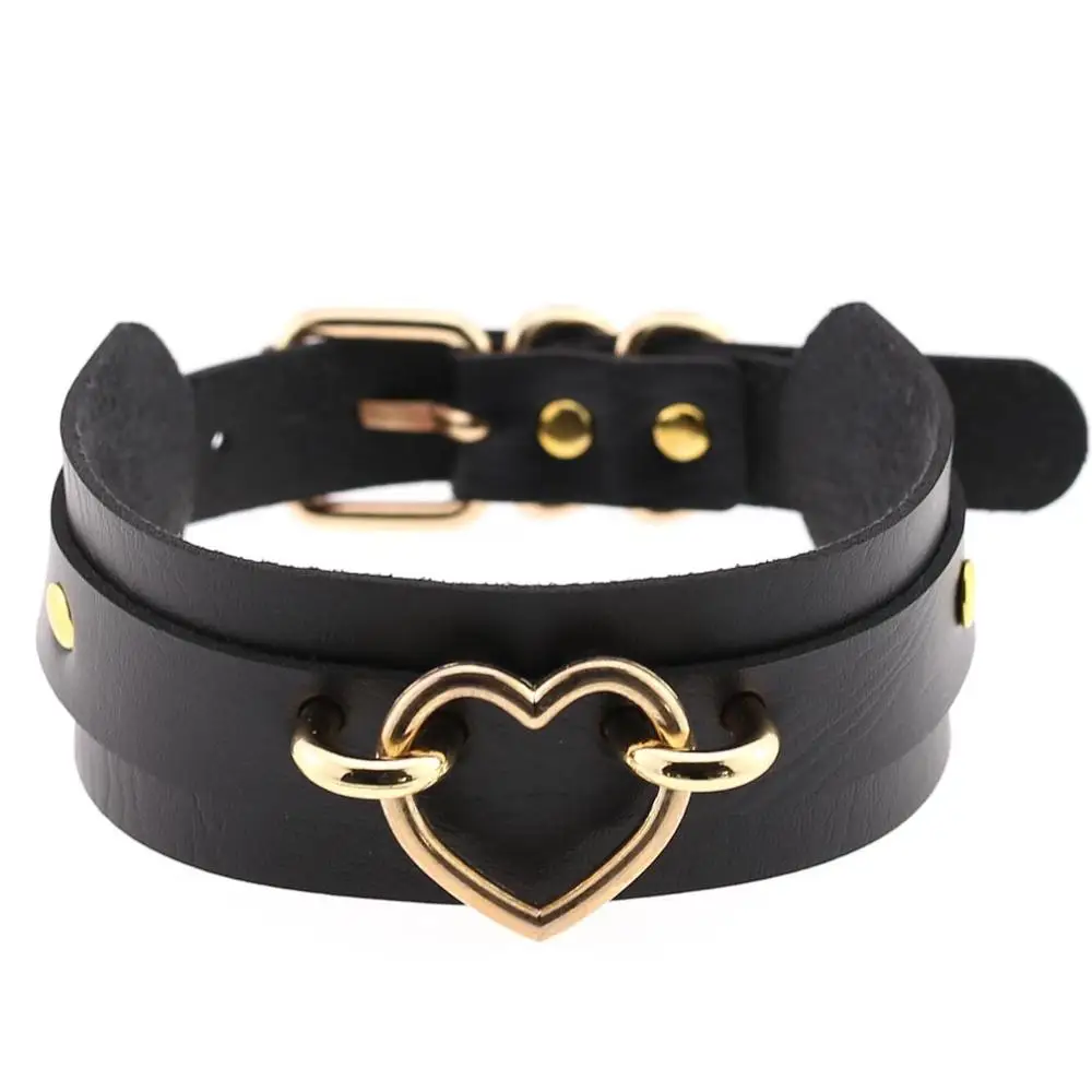 KMVEXO, металлическое ожерелье в форме сердца, длинное ожерелье, женское колье, золотого цвета, панк, связывание, жгут, кожаное ожерелье, винтажное массивное ювелирное изделие - Окраска металла: Gold Black