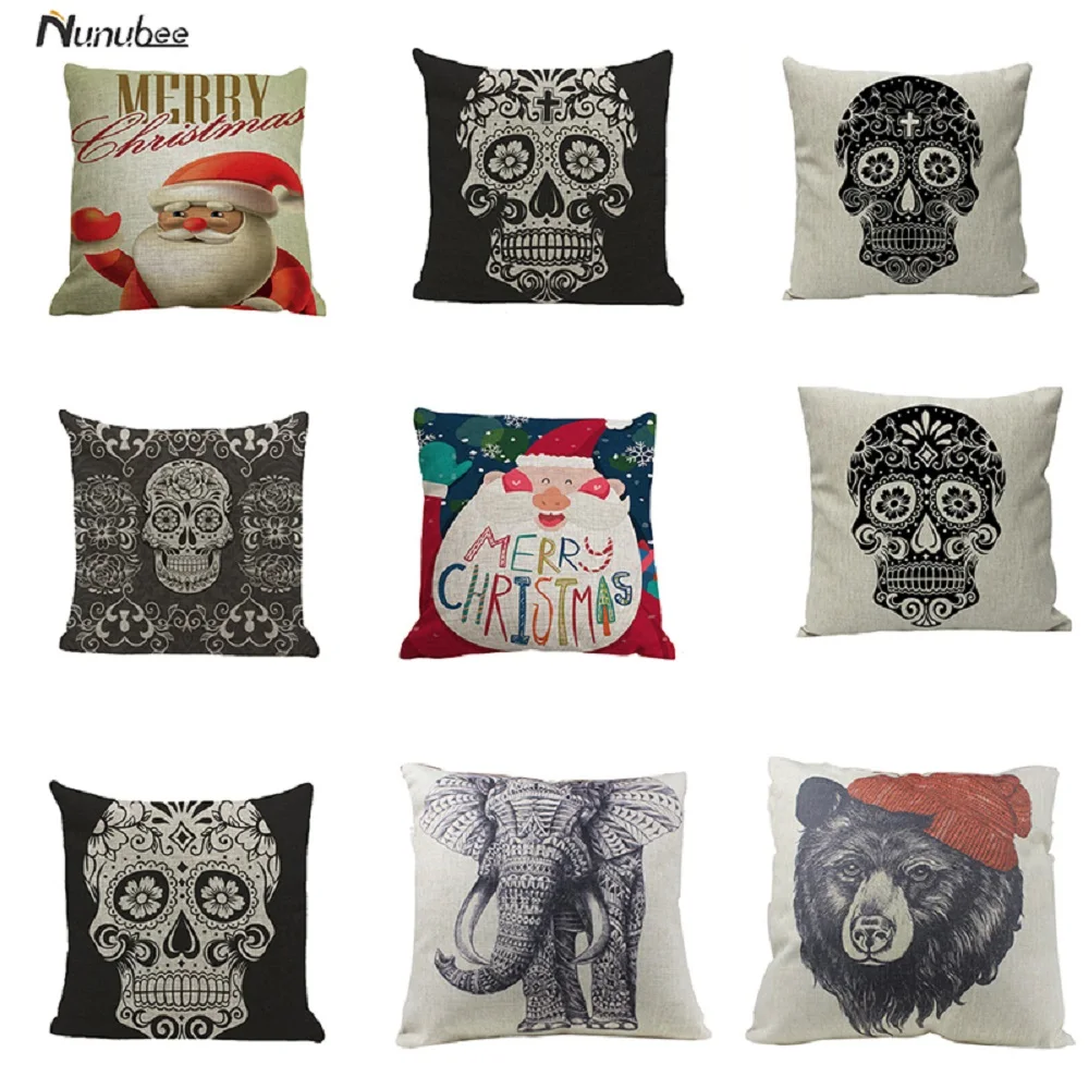 

Diamond Skull Synthetic Linen Car Office Cushion Cover Napping Home Sofa Cushion Pillow Case Animal Painting Pillow Case