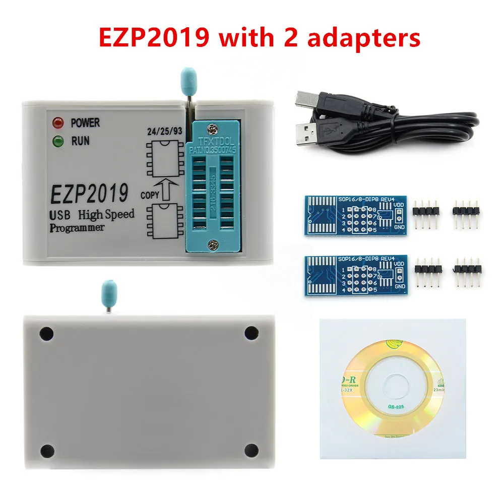 EZP высокоскоростной USB программатор EZP2019 с 12 разъемами Поддержка 24 25 26 93 EEPROM 25 флэш-чип биос поддержка WIN7 и WIN8 - Цвет: EZP2019 with 2 adapt