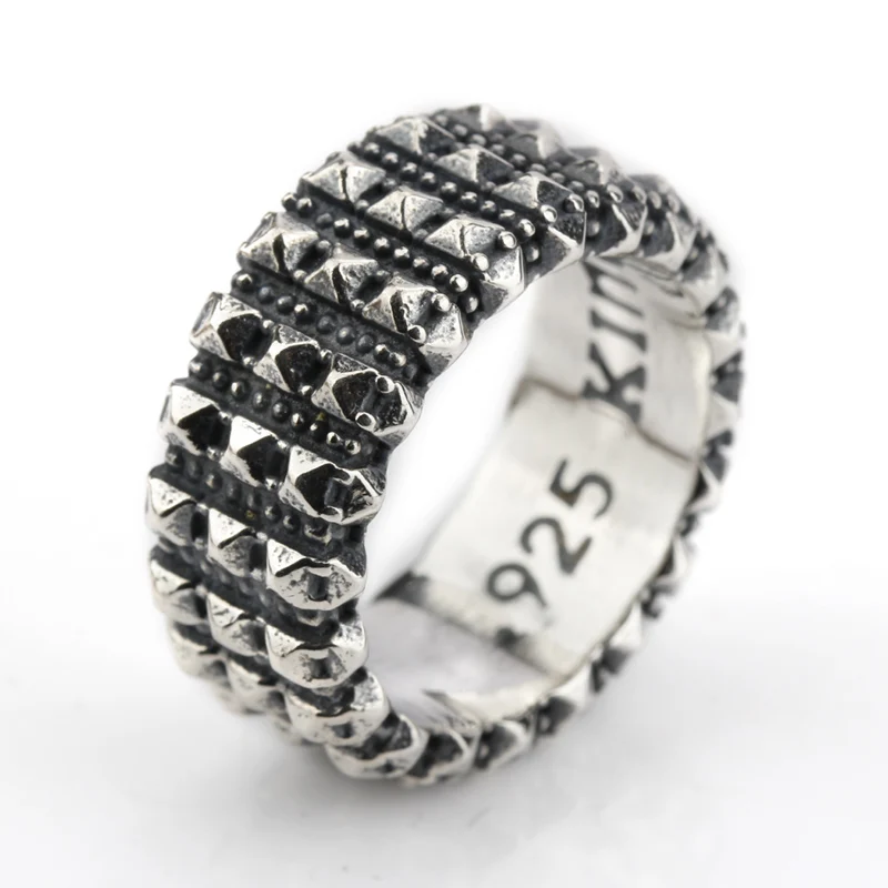 

925 Sterling Silver Men Ring with Square Taper &Rivet Vintage Ring for Men Lovers Fashion Jewelry