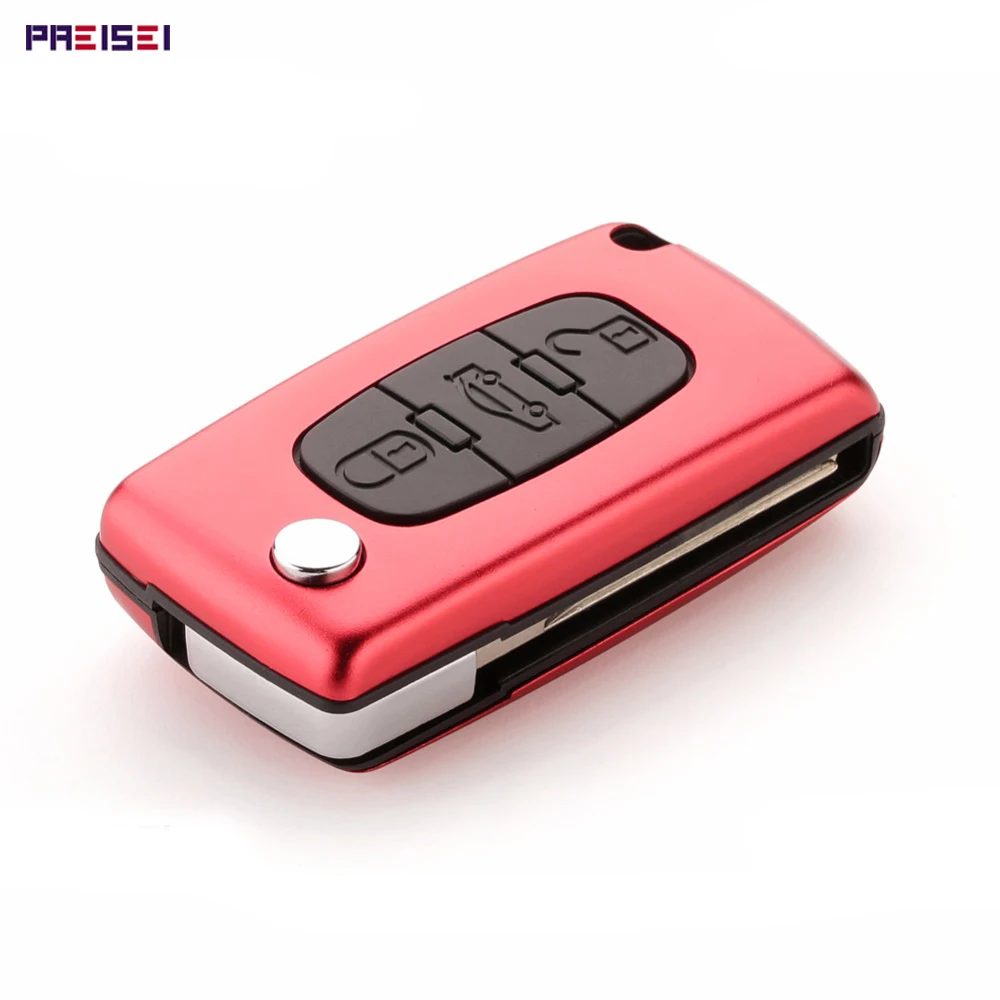 

PREISEI New Aluminum Red 3 Buttons Remote Car Flip Key Case Shells Fob with trunk For Peugeot 307 407 ce0536