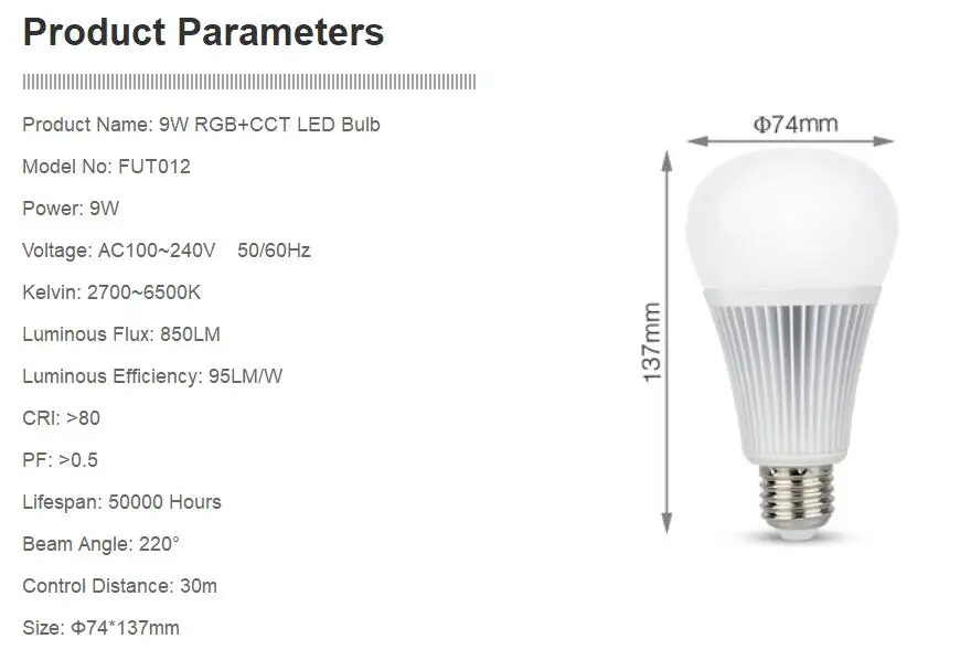 MiLight AC85V-265V 110 В 220 В E27 E14 GU10 MR16 4 Вт 5 Вт 6 Вт 9 Вт 12 Вт RGB + CCT Светодиодная лампа работает с Mi light Дистанционное приложение для мобильного телефона