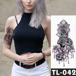 Поддельные Временные татуировки наклейки темно-розовыми цветами руку на плечо татуировки водонепроницаемые женские флеш-тату на теле art