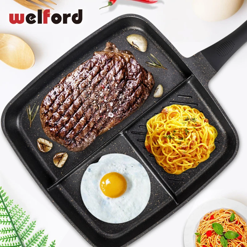 

Three In One Multi-Purpose Separation Pot Fryer Pan Breakfast Non-Stick Grill Fry Oven Meal Skillet Barbecue Plate Roasting Pan