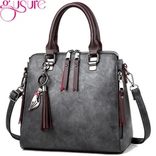 Gusure, Ретро стиль, из искусственной кожи, женские сумки-мессенджеры, тоут с кисточкой, сумка через плечо,, женские сумки на молнии