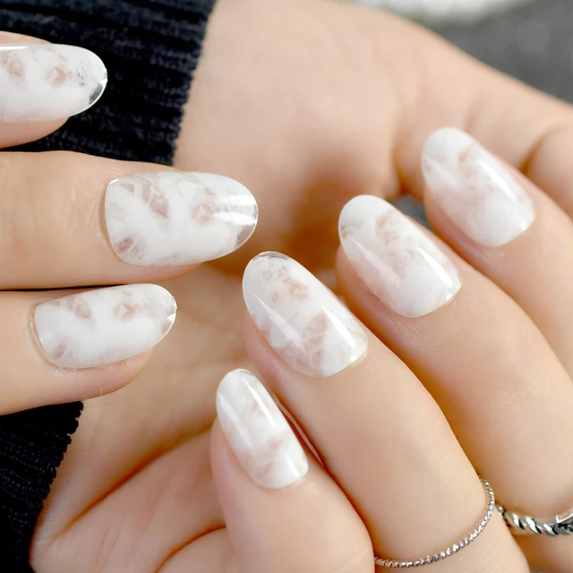 Clear Oval Fake Nails White Marble Beautiful Las Acrylic Nail Clear Oval Fake Nails White Marble Beautiful Las Acrylic Nail Tips 24pcs Manicure Tools Many Designs
