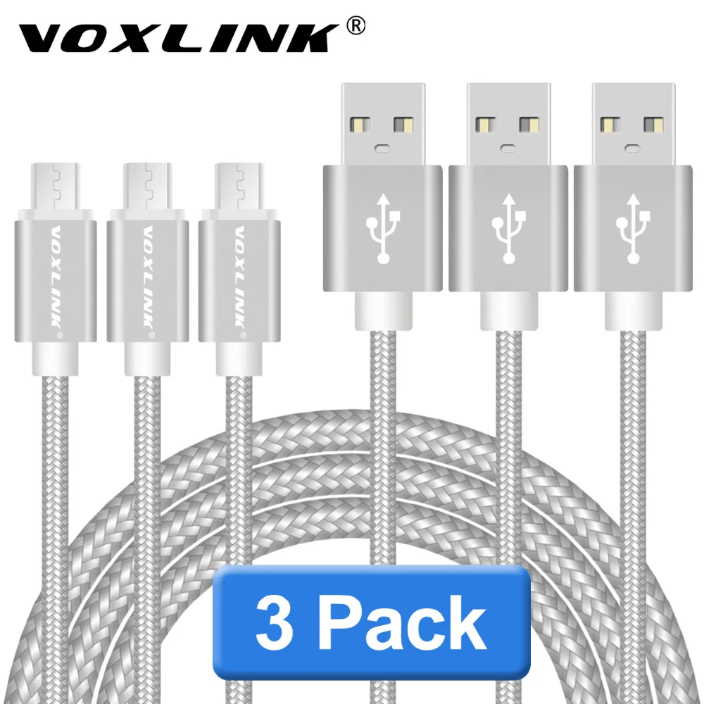 

VOXLINK 3Pack Aluminum Nylon Micro USB Cable 0.5M/1M/2M/3M Charging Mobile Phone Cables For Samsung Galaxy HTC Android Cellphone