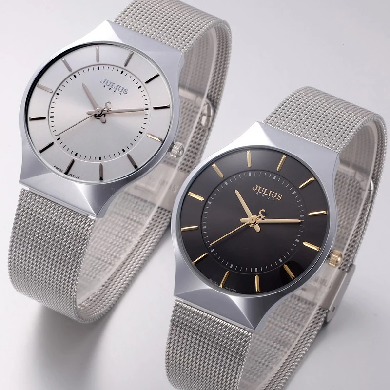 Top Fashion Classic Brand Julius Watches Men Quartz Sport Watch Watchcase Ultra Thin Stainless Steel Mesh Belt Relogio Masculino