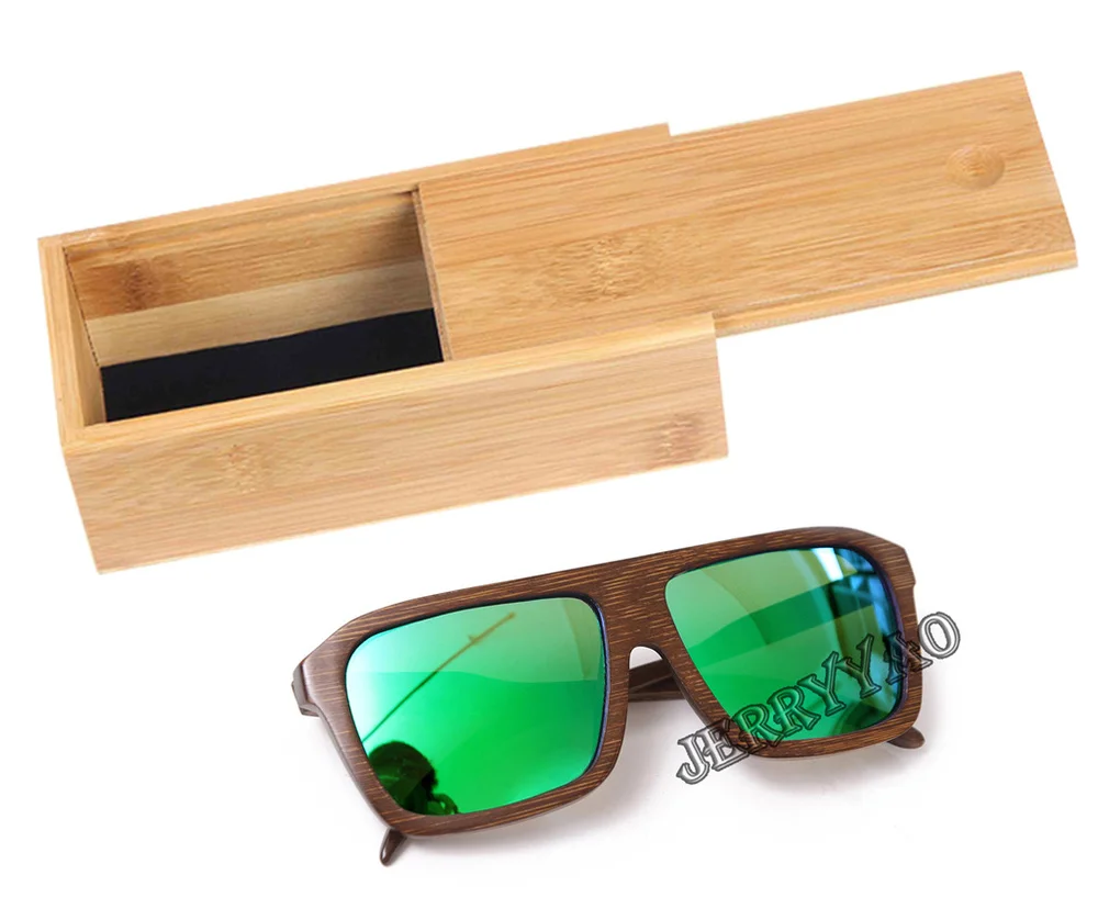 BerWer Горячие бамбуковые солнцезащитные очки ручной работы поляризованные линзы солнцезащитные очки деревянные солнцезащитные очки - Цвет линз: green lens with case