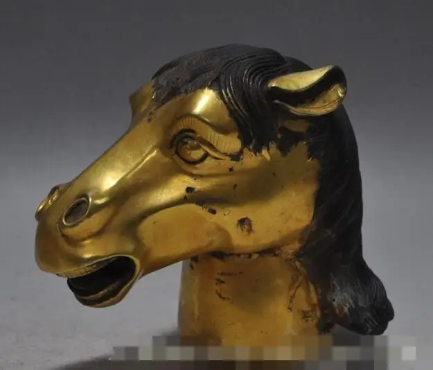 

S3467 6"old chinese fengshui Dynasty palace bronze 24K Gold Gilt horse head statue