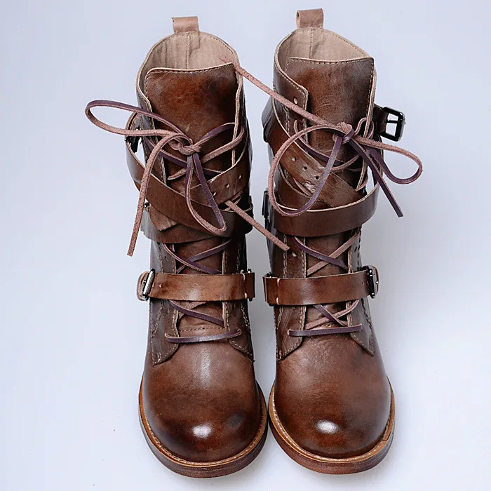Botas wine De Red Mujer Up Chunky Grey Invierno Strapped Fur Knight Zapatos Gladiador Leather Leather Talones grey Inside wine Inside Lace Vintage Fd5q1x