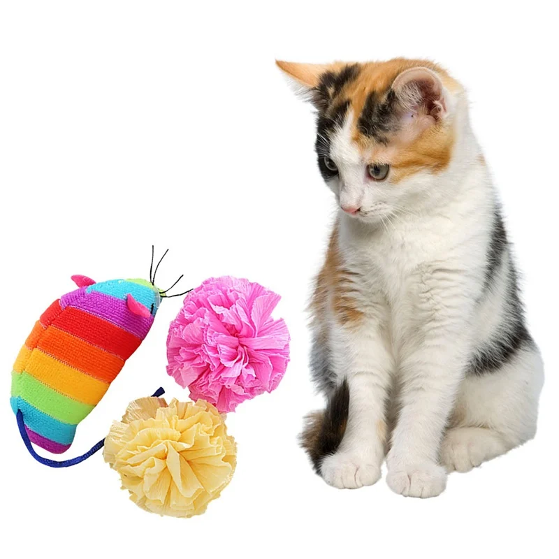 

2019 Pet Cat Kitten Toy Scratching ball Funny Cat Kitten Play Dolls Ball Pet Cat Toys Interactive Feather Toy
